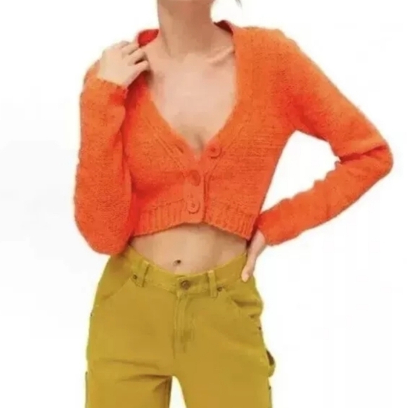 Urban Outfitters Maura Orange Chenille Crop Cardigan - Picture 1 of 4